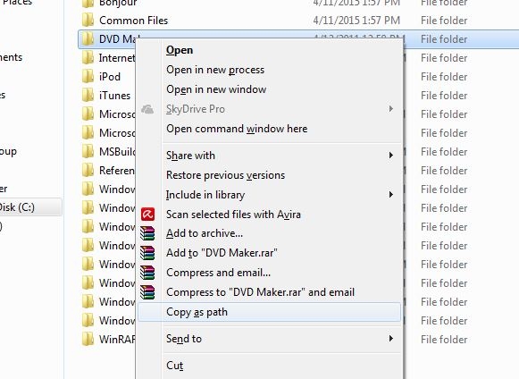 کپی سریع مسیر یک فایل یا پوشه در ویندوز